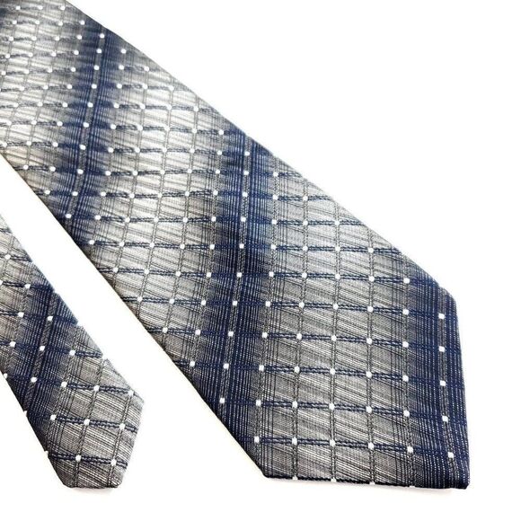Roberto Villini Collezione Gray Blue Woven‎ Geometric Silk Tie - Picture 1 of 6